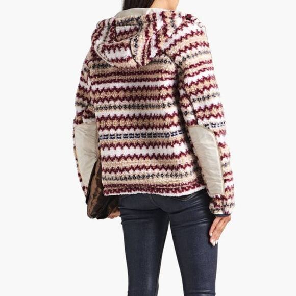 Rag & Bone NWT Fair Isle Sherpa Hoodie Size M Full Zip Side Pockets Drawstring - Picture 2 of 10